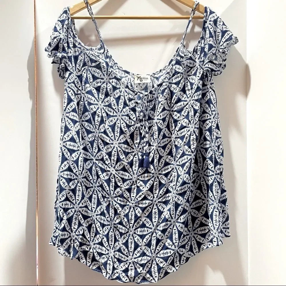 SHOW ME YOUR MUMU Blue Strappy Top Small